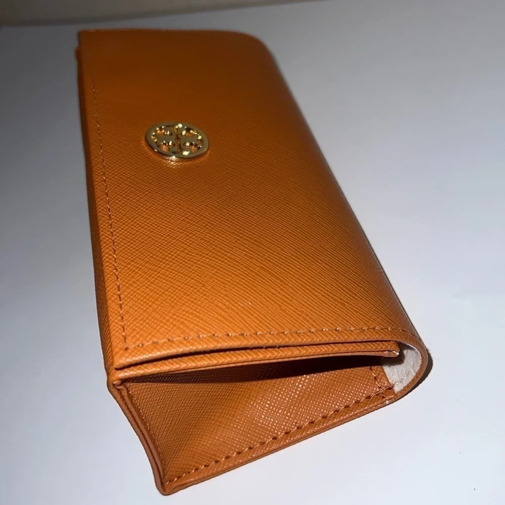 Tory Burch Crossgrain Orange Leather Large Sunglasses Case Clutch